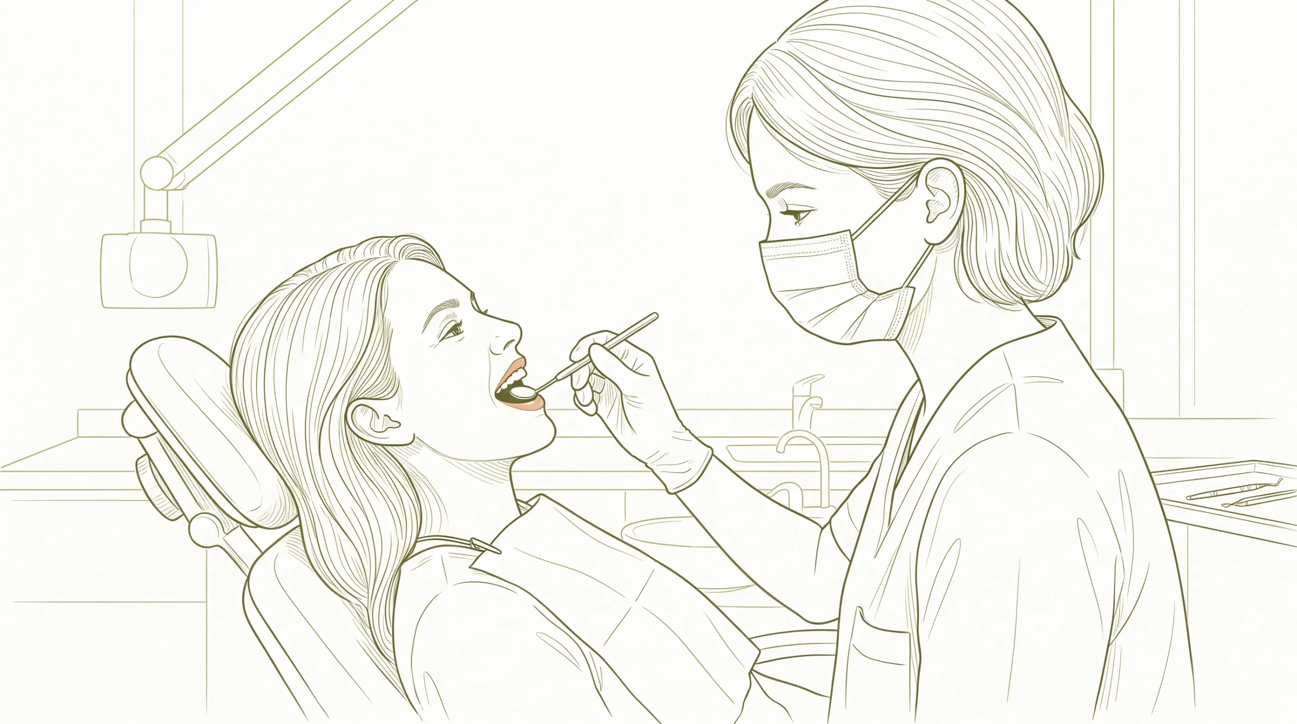 A dental professional gently examines an adult patient’s teeth with a mirror during a Gold Coast cleaning appointment, with natural gums visible in a calm clinic setting.