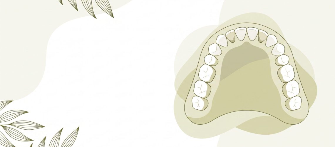 A dental arch, porcelain crowns and a clear aligner suggest different cosmetic dentistry options.